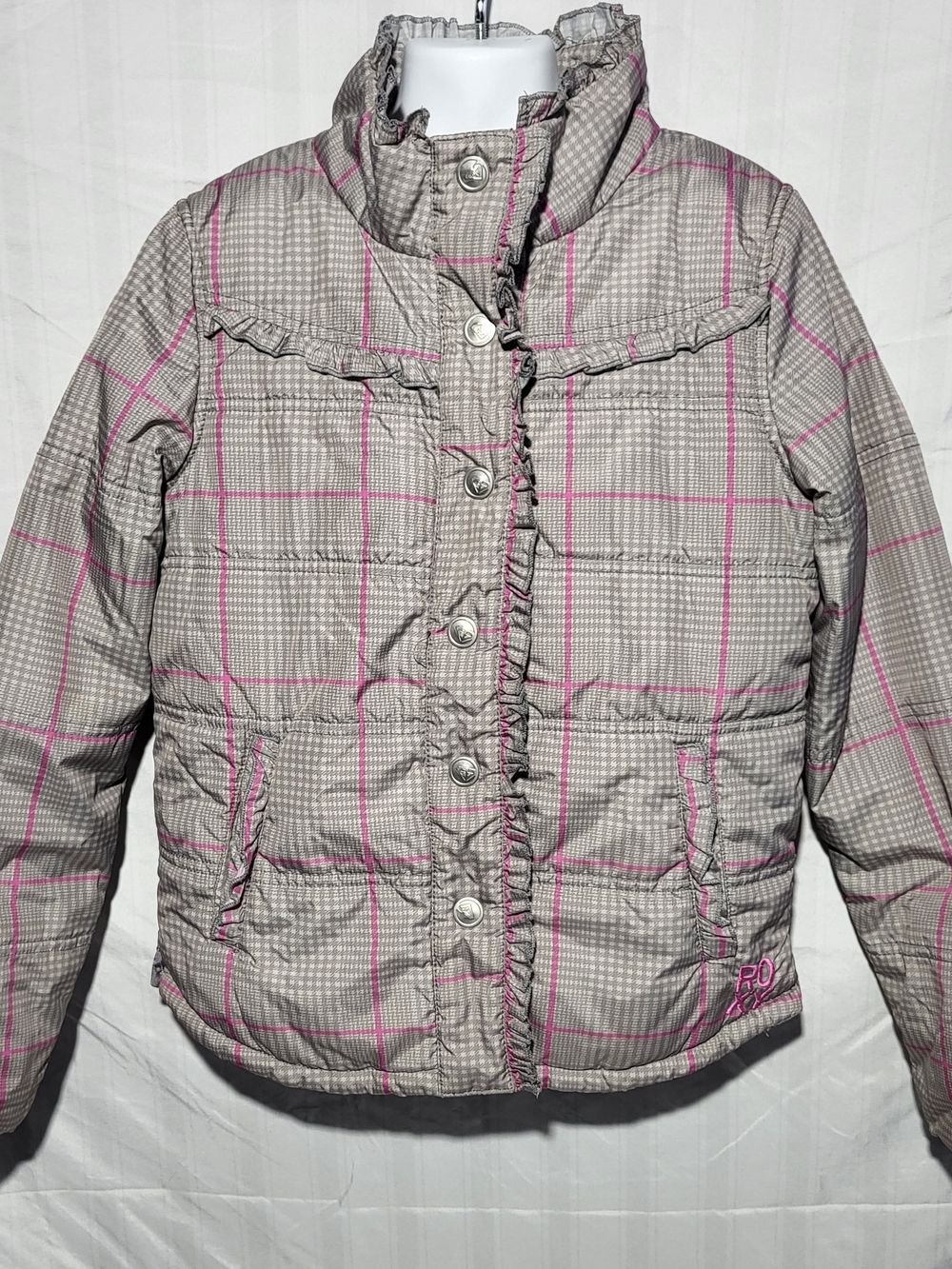 Roxy Girls Gray Plaid Puffer Ski Snowboard Jacket